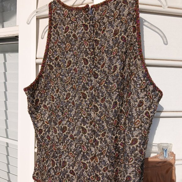 Adrianna Papell Beaded Silk Formal Tank Top with Organza Formal Skirt--Size 16 - Picture 3 of 8